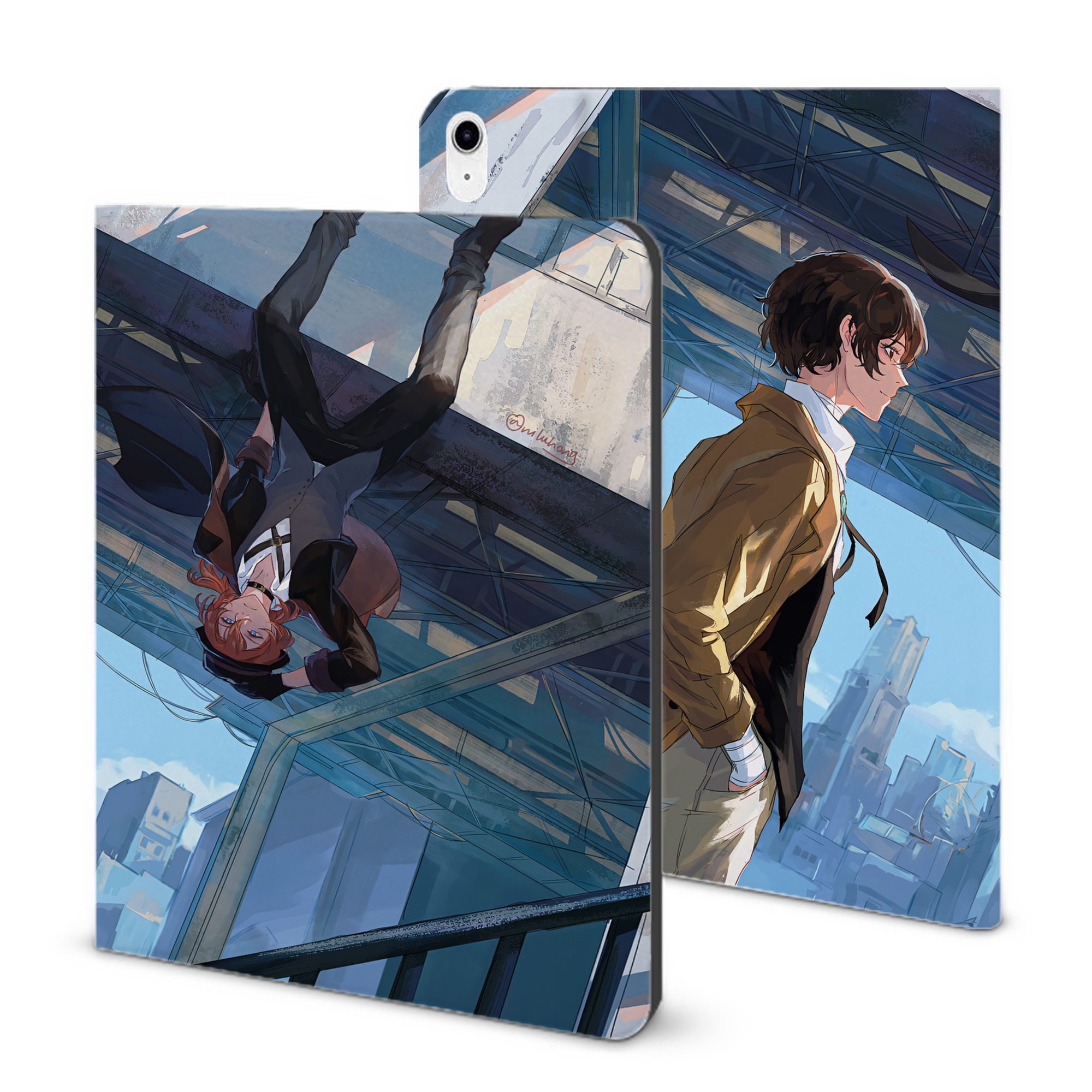 （画像用） 文豪ストレイドッグス Bungo Stray Dogs IPad ケース ブック型 PUレザー TPU 耐衝撃 軽量 薄型 ペン収納なし 全面保護 IPad 各モデル対応